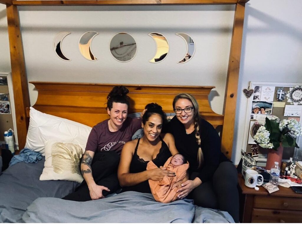 Alyssa Johns, midwife, Lisette Pena and Alyssa Leon at Lisette's home birth.